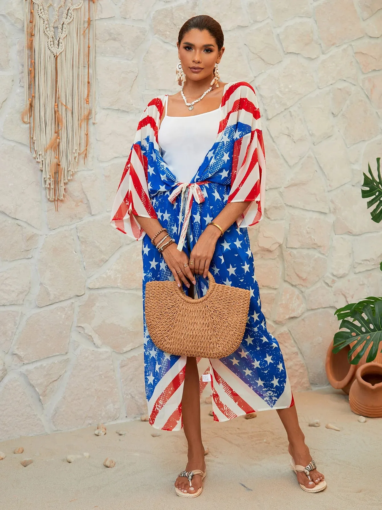 American Flag Maxi Cover Up Kimono