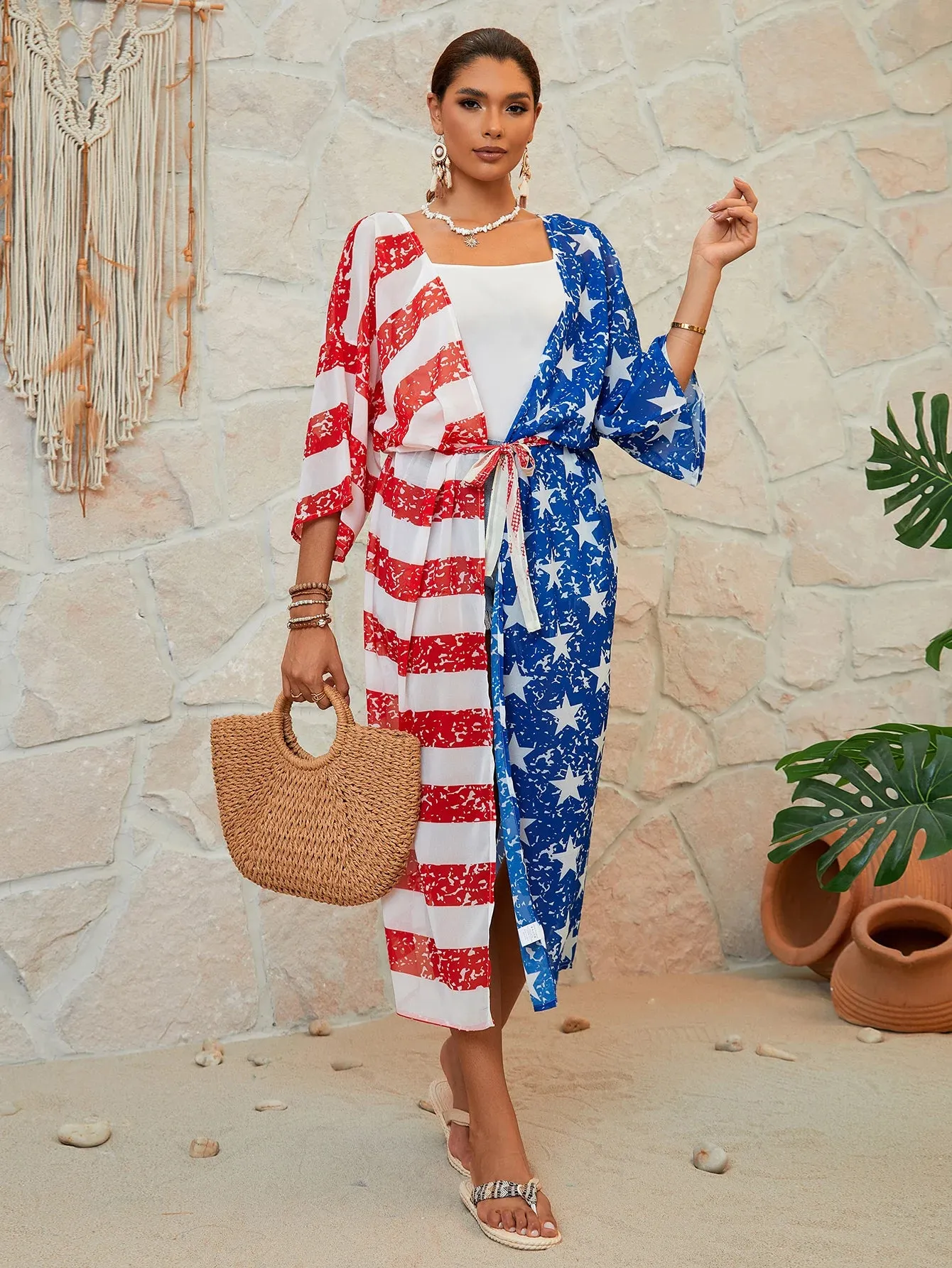 American Flag Maxi Cover Up Kimono
