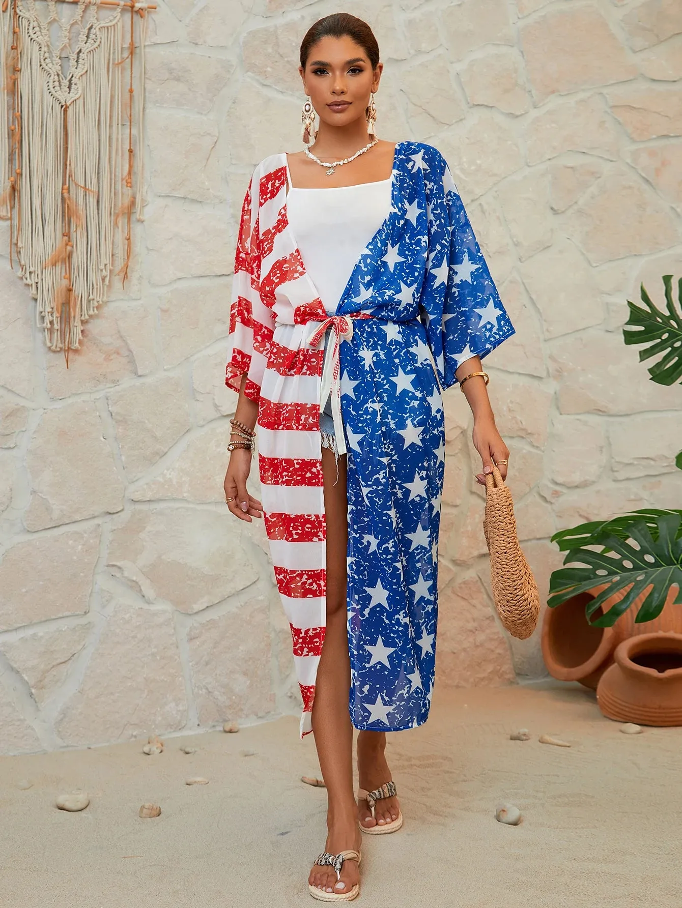 American Flag Maxi Cover Up Kimono