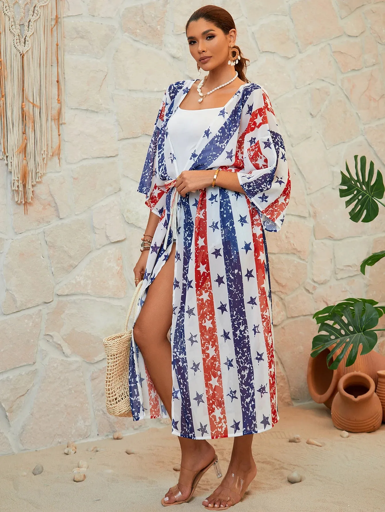 American Flag Maxi Cover Up Kimono