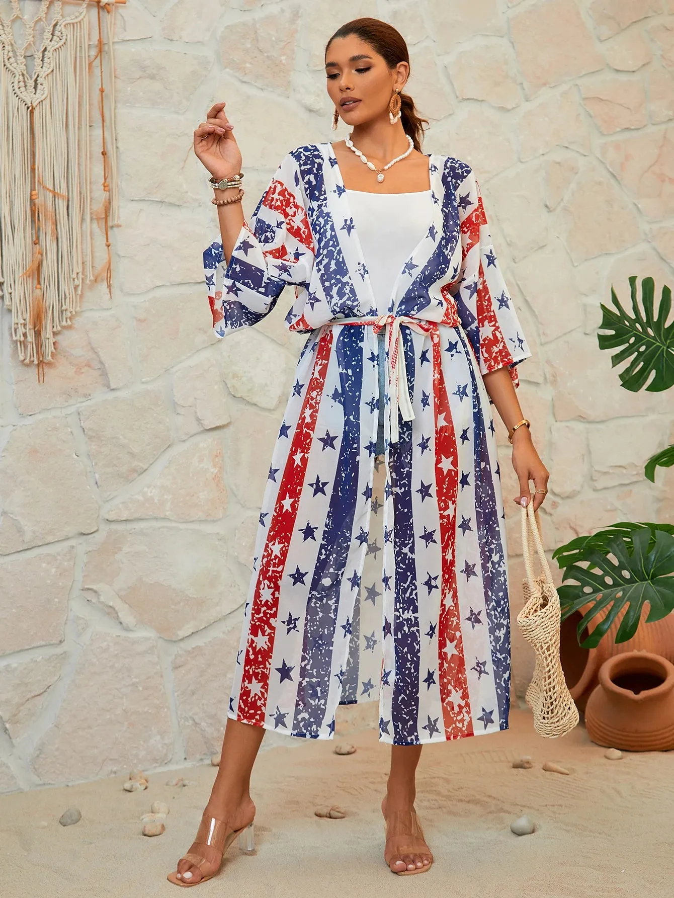 American Flag Maxi Cover Up Kimono