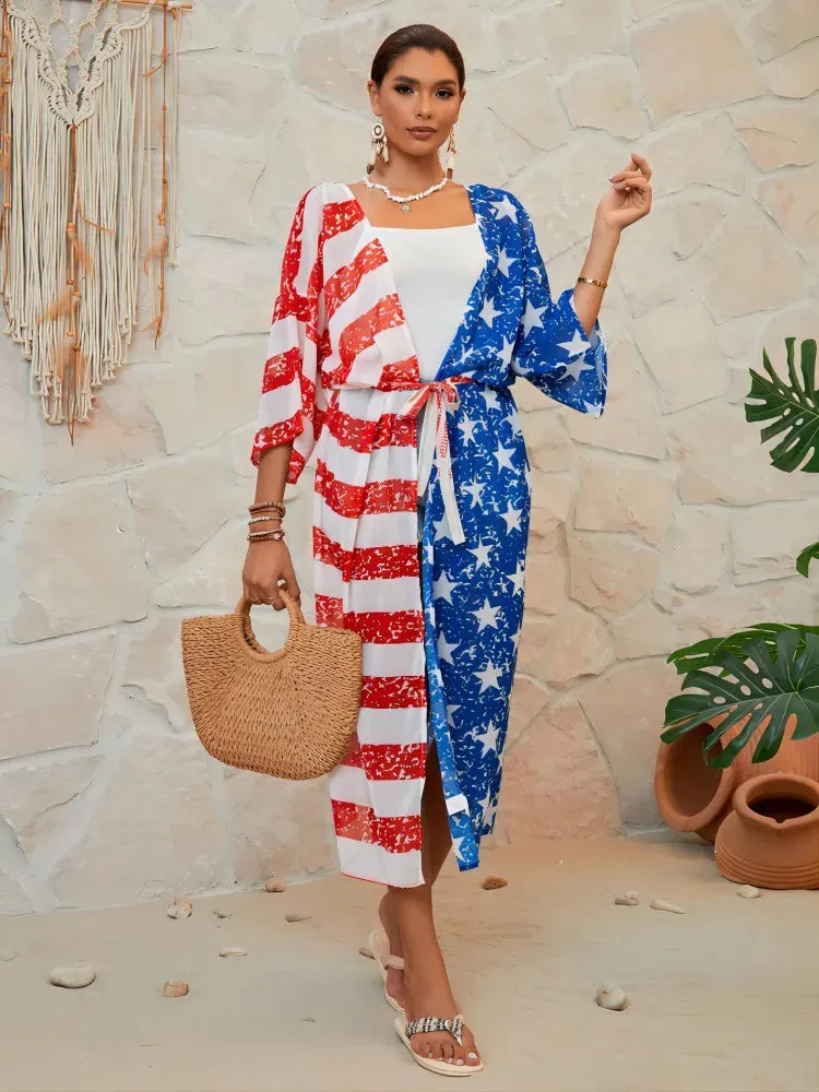 American Flag Maxi Cover Up Kimono