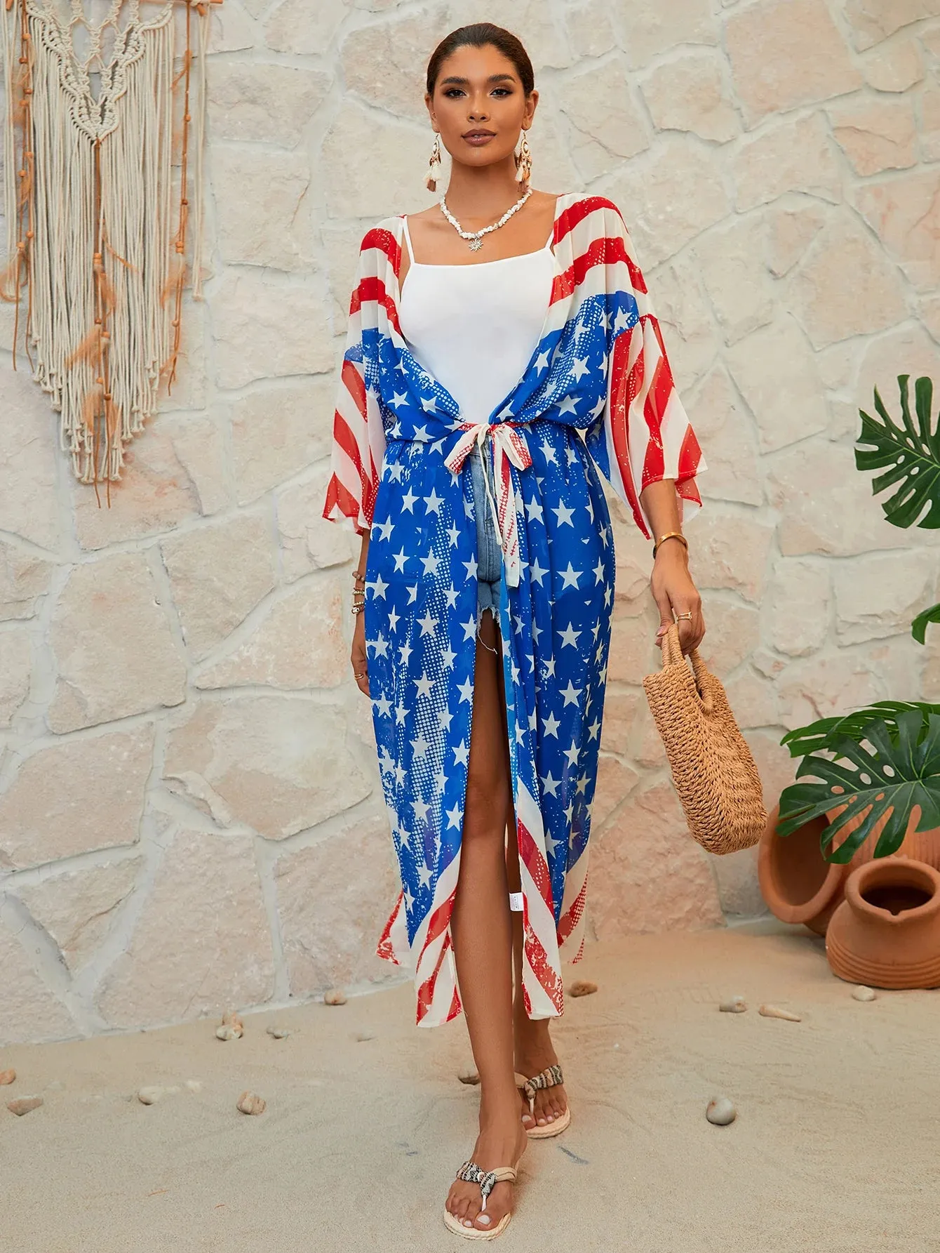 American Flag Maxi Cover Up Kimono