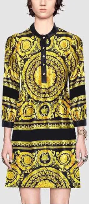 Baroque Print Silk Mini Dress