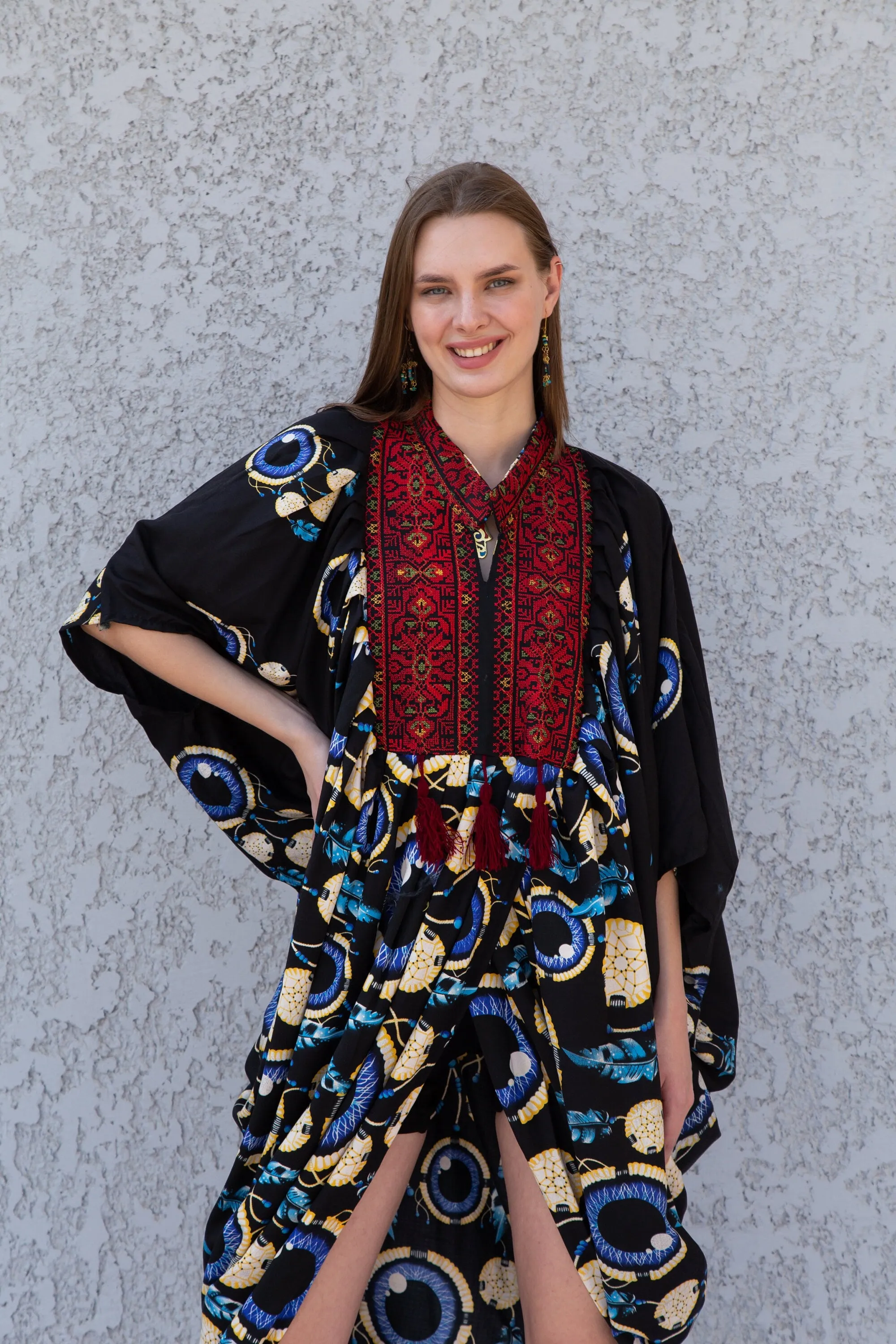 Black evil eye summer Caftan, maternity kaftan,  Caftans for women, Loose fit caftan, Egyptian cotton caftan, Plus size kaftan