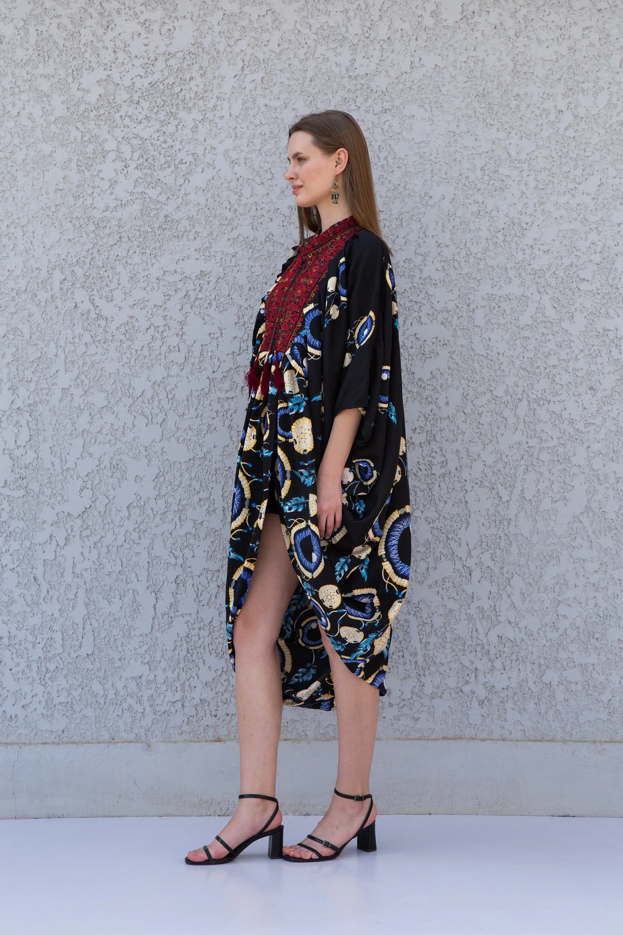 Black evil eye summer Caftan, maternity kaftan,  Caftans for women, Loose fit caftan, Egyptian cotton caftan, Plus size kaftan