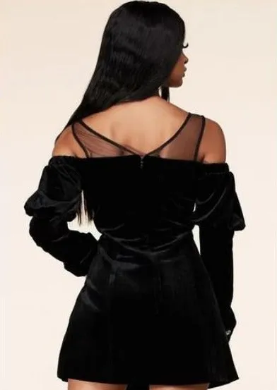 Cotrena Long Sleeves With Sexy Cold-Shoulder Cutouts Mini Dress