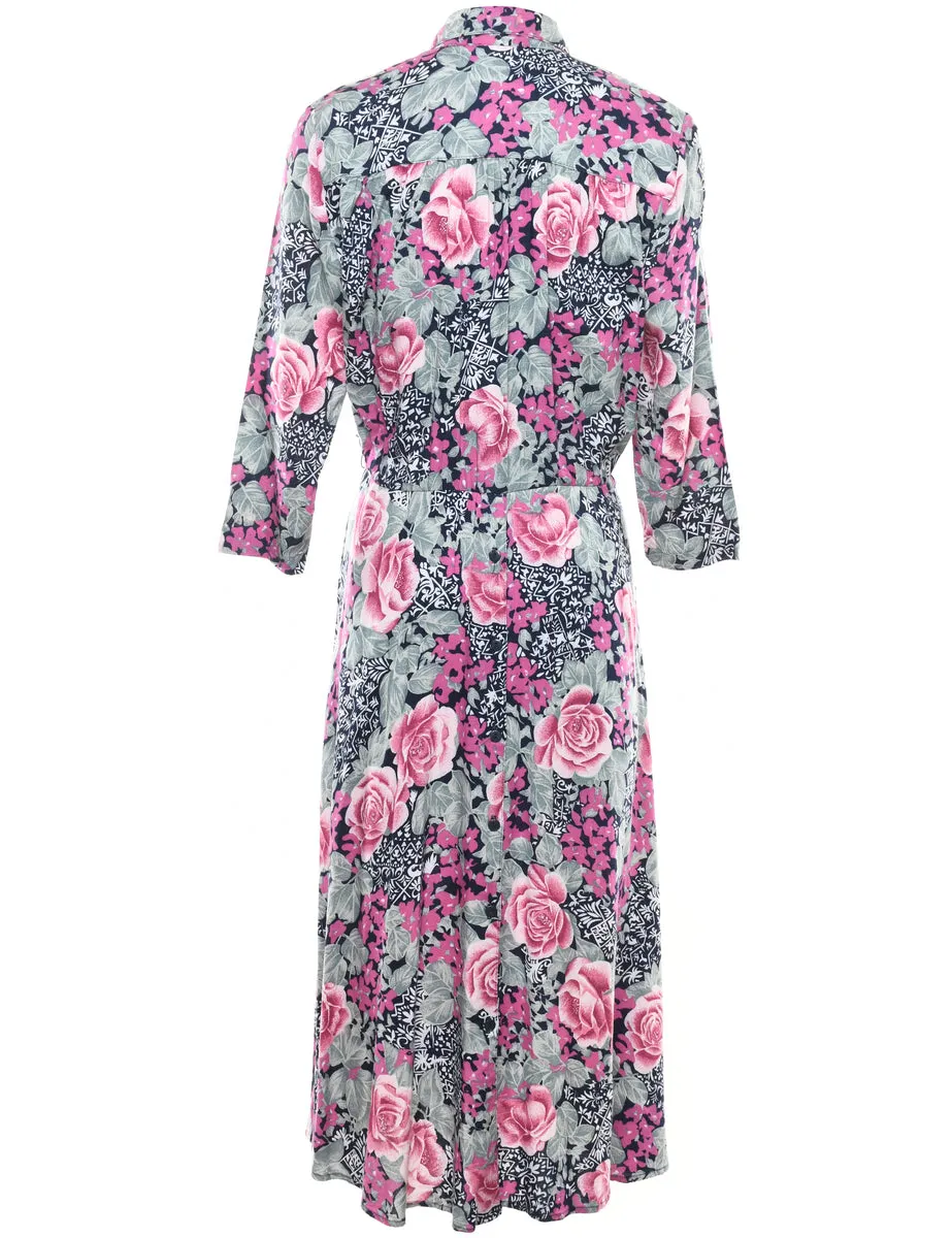 Floral Print Shirt Dress - M