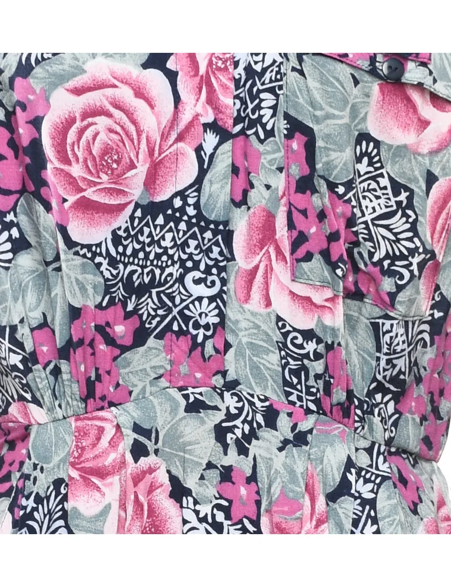 Floral Print Shirt Dress - M