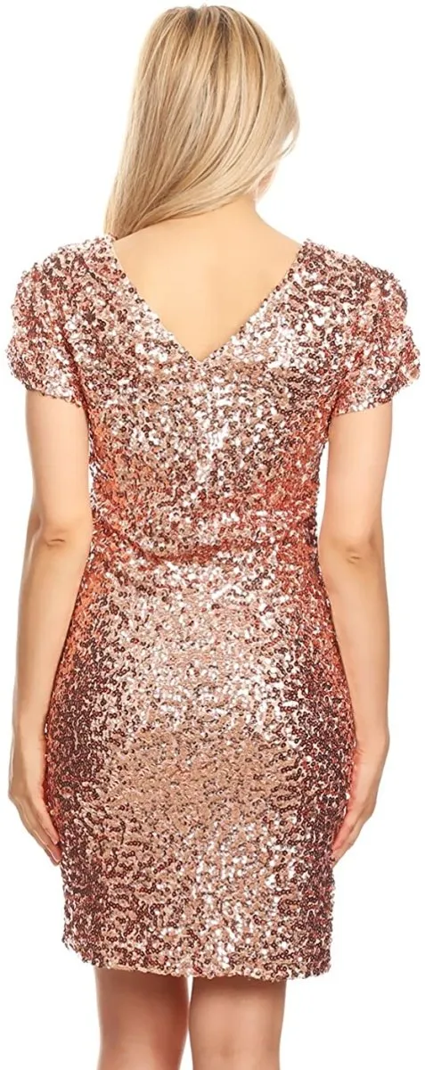 Sexy Short Sleeve Sequin Body-con Mini Cocktail Party Club Dress